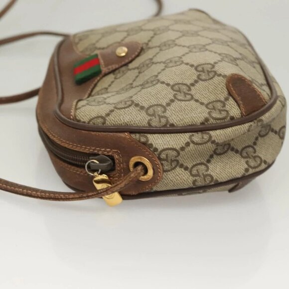 GUCCI GG Supreme Web Sherry Line Bag PVC Beige Gold 156 02 066 Auth bs27546 - Picture 6 of 16